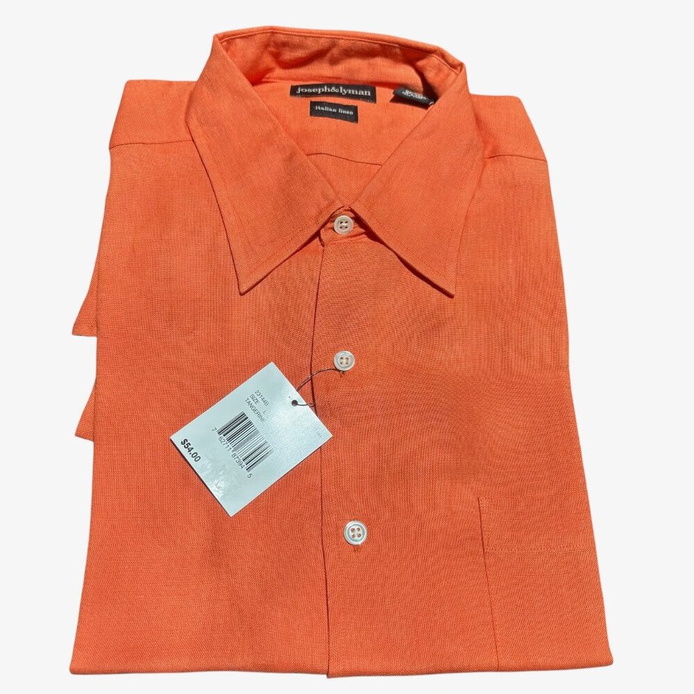 Joseph and Lyman NWT Men's  Sz L Orange Italian Linen Short Sleeve Shirt